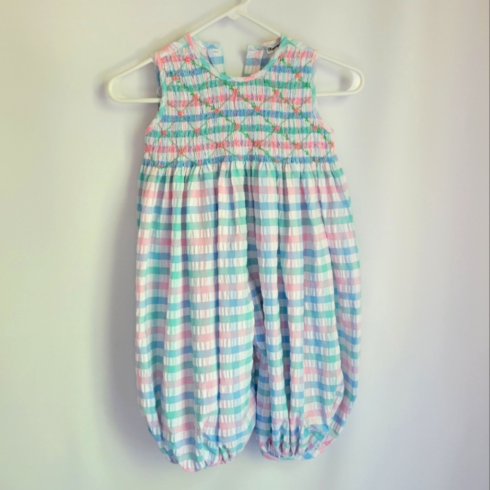 Royal Child Smocked Embroidered Sleeveless Romper Pants Sz 18m-24m - Picture 2 of 10